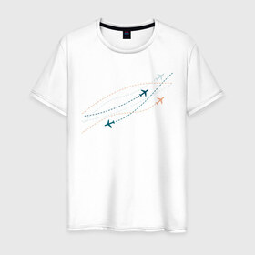 Мужская футболка хлопок с принтом Flight track в Курске, 100% хлопок | прямой крой, круглый вырез горловины, длина до линии бедер, слегка спущенное плечо. | авиация | пилот | самолет | стюардесса