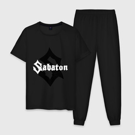 Мужская пижама хлопок с принтом SABATON. в Курске, 100% хлопок | брюки и футболка прямого кроя, без карманов, на брюках мягкая резинка на поясе и по низу штанин
 | sabaton | даниель муллбак | йоаким броден | крис рёланд | оскар монтелиус | пэр сундстрём | рикард сунден | сабатон | тоббе энглунд | томми юханссон | ханнес ван дал