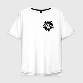 Мужская футболка хлопок Oversize с принтом Supernatural Pentagram в Курске, 100% хлопок | свободный крой, круглый ворот, “спинка” длиннее передней части | supernatural | vdzabma | сверхъестественное