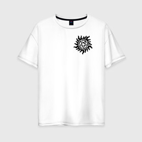 Женская футболка хлопок Oversize с принтом Supernatural Pentagram в Курске, 100% хлопок | свободный крой, круглый ворот, спущенный рукав, длина до линии бедер
 | supernatural | vdzabma | сверхъестественное