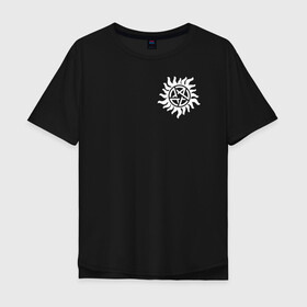 Мужская футболка хлопок Oversize с принтом Supernatural Pentagram в Курске, 100% хлопок | свободный крой, круглый ворот, “спинка” длиннее передней части | Тематика изображения на принте: supernatural | vdzabma | сверхъестественное