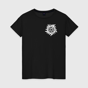 Женская футболка хлопок с принтом Supernatural Pentagram в Курске, 100% хлопок | прямой крой, круглый вырез горловины, длина до линии бедер, слегка спущенное плечо | supernatural | vdzabma | сверхъестественное