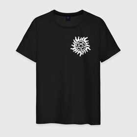 Мужская футболка хлопок с принтом Supernatural Pentagram в Курске, 100% хлопок | прямой крой, круглый вырез горловины, длина до линии бедер, слегка спущенное плечо. | supernatural | vdzabma | сверхъестественное