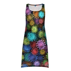 Платье-майка 3D с принтом Разноцветные вирусы в Курске, 100% полиэстер | полуприлегающий силуэт, широкие бретели, круглый вырез горловины, удлиненный подол сзади. | coronavirus | virus | вирус | врач | доктор | инфекция | коронавирус | медицина | паттерн | радуга