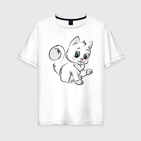 Женская футболка хлопок Oversize с принтом Котенок в Курске, 100% хлопок | свободный крой, круглый ворот, спущенный рукав, длина до линии бедер
 | cat | kitty | животные | кот | котенок | котик | котэ | кошка | милые создания | мур | рисунок