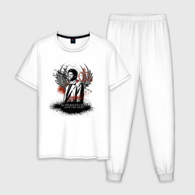 Мужская пижама хлопок с принтом Castiel в Курске, 100% хлопок | брюки и футболка прямого кроя, без карманов, на брюках мягкая резинка на поясе и по низу штанин
 | Тематика изображения на принте: castiel | supernatural | vdzabma | кастиэль | сверхъестественное