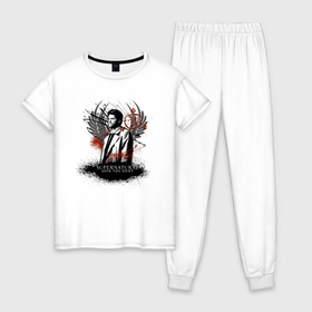 Женская пижама хлопок с принтом Castiel в Курске, 100% хлопок | брюки и футболка прямого кроя, без карманов, на брюках мягкая резинка на поясе и по низу штанин | castiel | supernatural | vdzabma | кастиэль | сверхъестественное