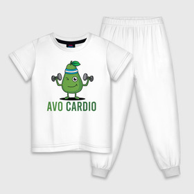 Детская пижама хлопок с принтом AVOCArDiO в Курске, 100% хлопок |  брюки и футболка прямого кроя, без карманов, на брюках мягкая резинка на поясе и по низу штанин
 | avo cardio | avocado | cardio | авокадо | гантели | милые создания | надпись | рисунок | спорт