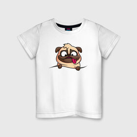 Детская футболка хлопок с принтом Мопс в Курске, 100% хлопок | круглый вырез горловины, полуприлегающий силуэт, длина до линии бедер | pug | милые создания | мопс | пес | рисунок | собака | собачка | щенок | щенок мопс