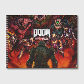 Альбом для рисования с принтом DOOM ETERNAL в Курске, 100% бумага
 | матовая бумага, плотность 200 мг. | demons | devil | doom | doom eternal | doom slayer | hell | slayer | ад | демоны | дум