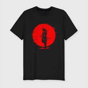 Мужская футболка хлопок Slim с принтом SAMURAI в Курске, 92% хлопок, 8% лайкра | приталенный силуэт, круглый вырез ворота, длина до линии бедра, короткий рукав | japan | japanese | samurai | катана | меч | самураи | самурай | солнце | япония