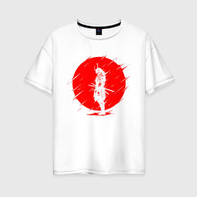 Женская футболка хлопок Oversize с принтом SAMURAI в Курске, 100% хлопок | свободный крой, круглый ворот, спущенный рукав, длина до линии бедер
 | japan | japanese | samurai | катана | меч | самураи | самурай | солнце | япония