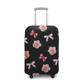 Чехол для чемодана 3D с принтом Бантики и розочки в Курске, 86% полиэфир, 14% спандекс | двустороннее нанесение принта, прорези для ручек и колес | doodling | textures | tiles | атлас | бант | дудлинг | лента | роза | розовый | тайлы | текстуры | фон | цветок