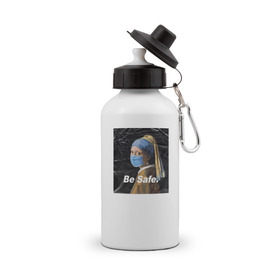 Бутылка спортивная с принтом Be Safe. в Курске, металл | емкость — 500 мл, в комплекте две пластиковые крышки и карабин для крепления | апокалипсис | вирус | коронавирус | маска | пандемия | эпидемия