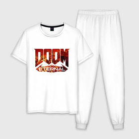 Мужская пижама хлопок с принтом DOOM Eternal. в Курске, 100% хлопок | брюки и футболка прямого кроя, без карманов, на брюках мягкая резинка на поясе и по низу штанин
 | 
