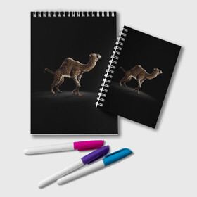 Блокнот с принтом Гибрид в Курске, 100% бумага | 48 листов, плотность листов — 60 г/м2, плотность картонной обложки — 250 г/м2. Листы скреплены удобной пружинной спиралью. Цвет линий — светло-серый
 | Тематика изображения на принте: animal | beast | black | camel | cheetah | hybrid | leopard | верблюд | гепард | гибрид | животное | зверь | леопард | черный