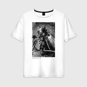 Женская футболка хлопок Oversize с принтом девушка в противогазе в Курске, 100% хлопок | свободный крой, круглый ворот, спущенный рукав, длина до линии бедер
 | covid 2019 | апокалипсис | вирус | коронавирус | маска | пандемия | эпидемия