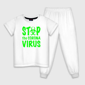 Детская пижама хлопок с принтом Stop the Coronavirus в Курске, 100% хлопок |  брюки и футболка прямого кроя, без карманов, на брюках мягкая резинка на поясе и по низу штанин
 | Тематика изображения на принте: 2019   ncov | coronavirus | covid | covid 19 | ncov | virus | арт | биологическая опасность | болезнь | вирус | знак | карантин | корона | коронавирус | короновирус | мем | мой руки | оставайся дома | пандемия | помой руки