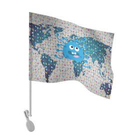Флаг для автомобиля с принтом covid-19 на карте коронавирус в Курске, 100% полиэстер | Размер: 30*21 см | covid 19 | коронавирус | на карте мира