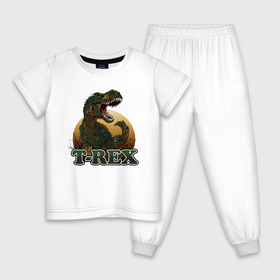 Детская пижама хлопок с принтом T-Rex в Курске, 100% хлопок |  брюки и футболка прямого кроя, без карманов, на брюках мягкая резинка на поясе и по низу штанин
 | Тематика изображения на принте: dino | dinosaurs | t rex | trex | вымирание | дино | динозавр | зубы | ледниковый | ледниковый период | мамонт | опасность | оскал | пасть | т рекс | ти рекс | тирекс | хвост | холод | чешуя