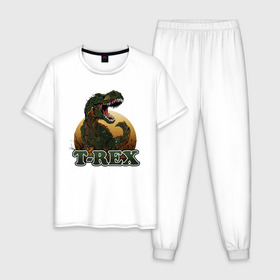 Мужская пижама хлопок с принтом T-Rex в Курске, 100% хлопок | брюки и футболка прямого кроя, без карманов, на брюках мягкая резинка на поясе и по низу штанин
 | Тематика изображения на принте: dino | dinosaurs | t rex | trex | вымирание | дино | динозавр | зубы | ледниковый | ледниковый период | мамонт | опасность | оскал | пасть | т рекс | ти рекс | тирекс | хвост | холод | чешуя