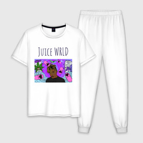Мужская пижама хлопок с принтом Juice WRLD в Курске, 100% хлопок | брюки и футболка прямого кроя, без карманов, на брюках мягкая резинка на поясе и по низу штанин
 | Тематика изображения на принте: 