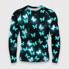 Мужской рашгард 3D с принтом Бабочки в Курске,  |  | Тематика изображения на принте: бабочка | бабочки | модная | неон | с бабочками | стильная