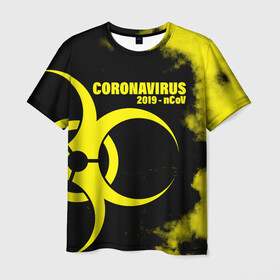 Мужская футболка 3D с принтом Coronavirus 2019 - nCoV в Курске, 100% полиэфир | прямой крой, круглый вырез горловины, длина до линии бедер | Тематика изображения на принте: 2019   ncov | coronavirus | covid | covid 19 | ncov | virus | арт | биологическая опасность | болезнь | вирус | знак | карантин | корона | коронавирус | короновирус | мем | мой руки | оставайся дома | пандемия | помой руки