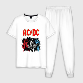 Мужская пижама хлопок с принтом AC/DC в Курске, 100% хлопок | брюки и футболка прямого кроя, без карманов, на брюках мягкая резинка на поясе и по низу штанин
 | ac dc | гитарист | рок | рок группа | хард рок | хеви метал | эй си ди си