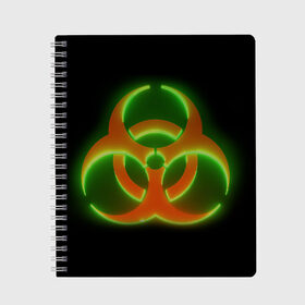 Тетрадь с принтом Biohazard Neon в Курске, 100% бумага | 48 листов, плотность листов — 60 г/м2, плотность картонной обложки — 250 г/м2. Листы скреплены сбоку удобной пружинной спиралью. Уголки страниц и обложки скругленные. Цвет линий — светло-серый
 | биохазард | будь здоров | заражение | здоровье | коронавирус | короновирус | маска | медицинская маска | не болей | опасность | пандемия | профилактика | респиратор | эпидемия