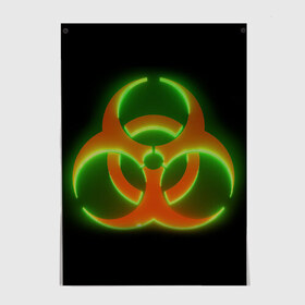 Постер с принтом Biohazard Neon в Курске, 100% бумага
 | бумага, плотность 150 мг. Матовая, но за счет высокого коэффициента гладкости имеет небольшой блеск и дает на свету блики, но в отличии от глянцевой бумаги не покрыта лаком | биохазард | будь здоров | заражение | здоровье | коронавирус | короновирус | маска | медицинская маска | не болей | опасность | пандемия | профилактика | респиратор | эпидемия