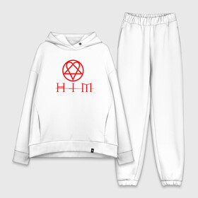 Женский костюм хлопок Oversize с принтом HIM LOGO RED | ХИМ ЛОГО (Z) в Курске,  |  | Тематика изображения на принте: him | music | rock | ville hermanni valo | вало | вилли | готик метал | готик рок | лав метал | рок | хим