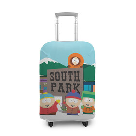 Чехол для чемодана 3D с принтом ЮЖНЫЙ ПАРК | SOUTH PARK (Z) в Курске, 86% полиэфир, 14% спандекс | двустороннее нанесение принта, прорези для ручек и колес | kenny | south park | кенни | мультфильмы | южный парк