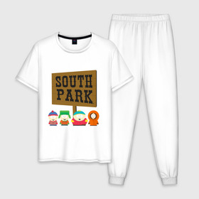 Мужская пижама хлопок с принтом South Park. в Курске, 100% хлопок | брюки и футболка прямого кроя, без карманов, на брюках мягкая резинка на поясе и по низу штанин
 | south park | американская культура | американский мультсериал | колорадо | пародия | саус парк | саут парк | черный юмор | четыре мальчика | шоу | южный парк