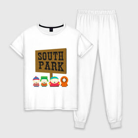 Женская пижама хлопок с принтом South Park в Курске, 100% хлопок | брюки и футболка прямого кроя, без карманов, на брюках мягкая резинка на поясе и по низу штанин | Тематика изображения на принте: south park | американская культура | американский мультсериал | колорадо | пародия | саус парк | саут парк | черный юмор | четыре мальчика | шоу | южный парк