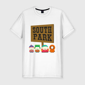 Мужская футболка хлопок Slim с принтом South Park в Курске, 92% хлопок, 8% лайкра | приталенный силуэт, круглый вырез ворота, длина до линии бедра, короткий рукав | south park | американская культура | американский мультсериал | колорадо | пародия | саус парк | саут парк | черный юмор | четыре мальчика | шоу | южный парк