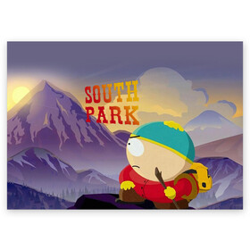 Поздравительная открытка с принтом South Park Картмен в Курске, 100% бумага | плотность бумаги 280 г/м2, матовая, на обратной стороне линовка и место для марки
 | south park | баттерс | кайл | картмен | кени | кеннет | кенни | мультик | саус парк | стэнли | эрик | южный парк
