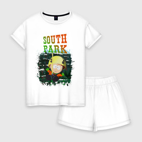 Женская пижама с шортиками хлопок с принтом South Park в Курске, 100% хлопок | футболка прямого кроя, шорты свободные с широкой мягкой резинкой | south park | баттерс | кайл | картман | картмен | кени | кеннет | кенни | мультик | саус парк | стэнли | эрик | южный парк