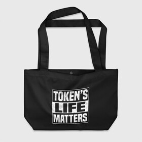 Пляжная сумка 3D с принтом TOKENS LIFE MATTERS в Курске, 100% полиэстер | застегивается на металлическую кнопку; внутренний карман застегивается на молнию. Стенки укреплены специальным мягким материалом, чтобы защитить содержимое от несильных ударов
 | cartman | kenny | park | south | southpark | картман | кенни | мульт | мультик | парк | персонаж | персонажи | сериал | южный