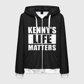 Мужская толстовка 3D на молнии с принтом KENNYS LIFE MATTERS в Курске, 100% полиэстер | длина до линии бедра, манжеты и пояс оформлены мягкой тканевой резинкой, двухслойный капюшон со шнурком для регулировки, спереди молния, по бокам два кармана | cartman | kenny | park | south | southpark | картман | кенни | мульт | мультик | парк | персонаж | персонажи | сериал | южный