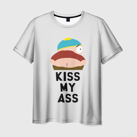 Мужская футболка 3D с принтом Kiss My Ass в Курске, 100% полиэфир | прямой крой, круглый вырез горловины, длина до линии бедер | cartman | kenny | park | south | southpark | картман | кенни | мульт | мультик | парк | персонаж | персонажи | сериал | южный
