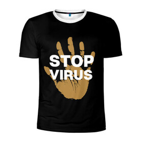 Мужская футболка 3D спортивная с принтом Stop Virus в Курске, 100% полиэстер с улучшенными характеристиками | приталенный силуэт, круглая горловина, широкие плечи, сужается к линии бедра | Тематика изображения на принте: coronavirus | covid 19 | covid19 | virus | бактерии | болезнь | будь здоров | вирус | заболел | здоровье | инфекция | коронавирус | лечение | надпись | пандемия