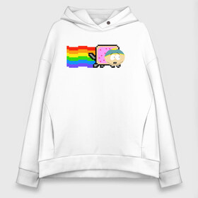 Женское худи Oversize хлопок с принтом Картман Nyan Cat в Курске, френч-терри — 70% хлопок, 30% полиэстер. Мягкий теплый начес внутри —100% хлопок | боковые карманы, эластичные манжеты и нижняя кромка, капюшон на магнитной кнопке | Тематика изображения на принте: cartman | eric cartman | nyan cat | south park | кот | милый | ня кот | нян кот | няшный | прикол | радуга | радужный | саус парк | смешная | смешной | эрик | эрик картман | южный парк