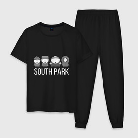 Мужская пижама хлопок с принтом South Park в Курске, 100% хлопок | брюки и футболка прямого кроя, без карманов, на брюках мягкая резинка на поясе и по низу штанин
 | Тематика изображения на принте: cartman | kartman | kenny | park | south | брофловски | кайл | картинка | картман | кенни | маккормик | марш | парк | саус | сауспарк | стэн | стэнли | эрик | южный