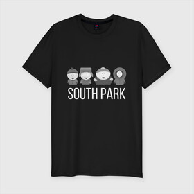 Мужская футболка хлопок Slim с принтом South Park в Курске, 92% хлопок, 8% лайкра | приталенный силуэт, круглый вырез ворота, длина до линии бедра, короткий рукав | cartman | kartman | kenny | park | south | брофловски | кайл | картинка | картман | кенни | маккормик | марш | парк | саус | сауспарк | стэн | стэнли | эрик | южный