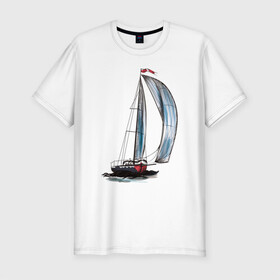 Мужская футболка хлопок Slim с принтом Парусник в Курске, 92% хлопок, 8% лайкра | приталенный силуэт, круглый вырез ворота, длина до линии бедра, короткий рукав | арт | корабль | лодка | парус | парусник
