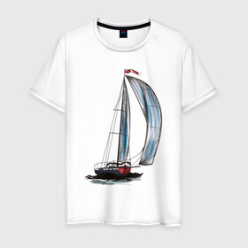 Мужская футболка хлопок с принтом Парусник в Курске, 100% хлопок | прямой крой, круглый вырез горловины, длина до линии бедер, слегка спущенное плечо. | арт | корабль | лодка | парус | парусник