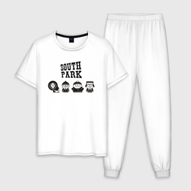 Мужская пижама хлопок с принтом South park в Курске, 100% хлопок | брюки и футболка прямого кроя, без карманов, на брюках мягкая резинка на поясе и по низу штанин
 | кайл брофловски | кенни маккормик | стэн марш | эрик картман
