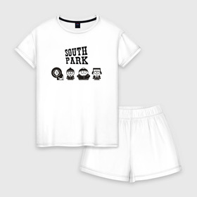 Женская пижама с шортиками хлопок с принтом South park в Курске, 100% хлопок | футболка прямого кроя, шорты свободные с широкой мягкой резинкой | кайл брофловски | кенни маккормик | стэн марш | эрик картман