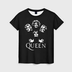 Женская футболка 3D с принтом QUEEN (НА СПИНЕ) в Курске, 100% полиэфир ( синтетическое хлопкоподобное полотно) | прямой крой, круглый вырез горловины, длина до линии бедер | queen | rock | we will rock you | брайан мэи | группа queen | группа квин | джон дикон | квин | королева | король | роджер тейлор | рок | фредди меркьюри